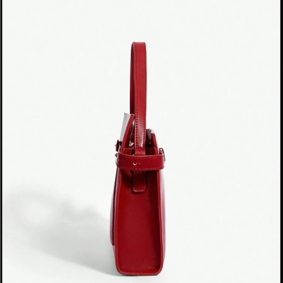 Red Top Handle Tote Bag Classic Square Bag - Picture 7 of 7